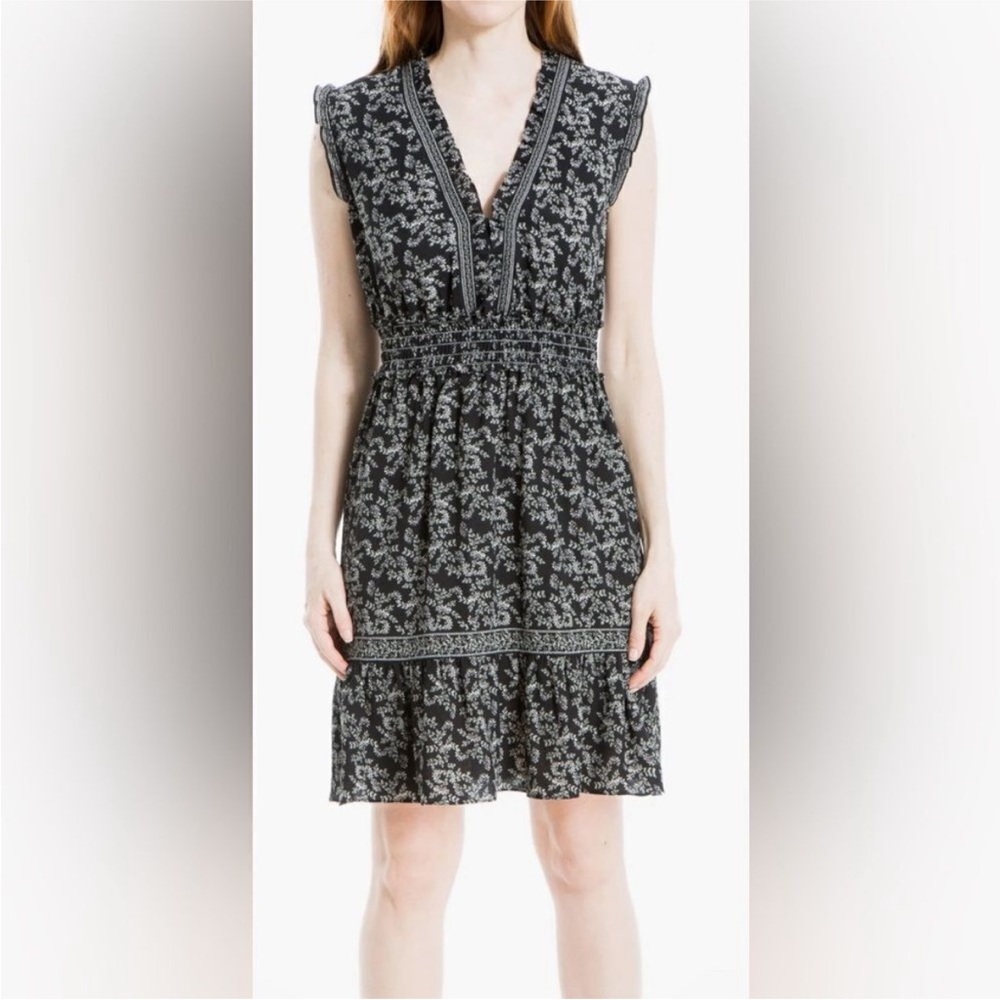 Max Studio Women's Green Yellow Orange Ruffled V Neck Sleeveless Floral Dress XS